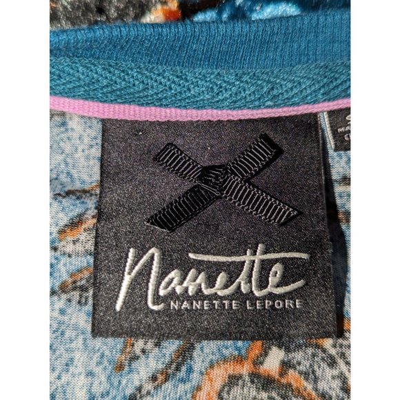 Nanette Lepore Teal Floral Print Velvet Pullover Sweater Womens Size S - Picture 5 of 8